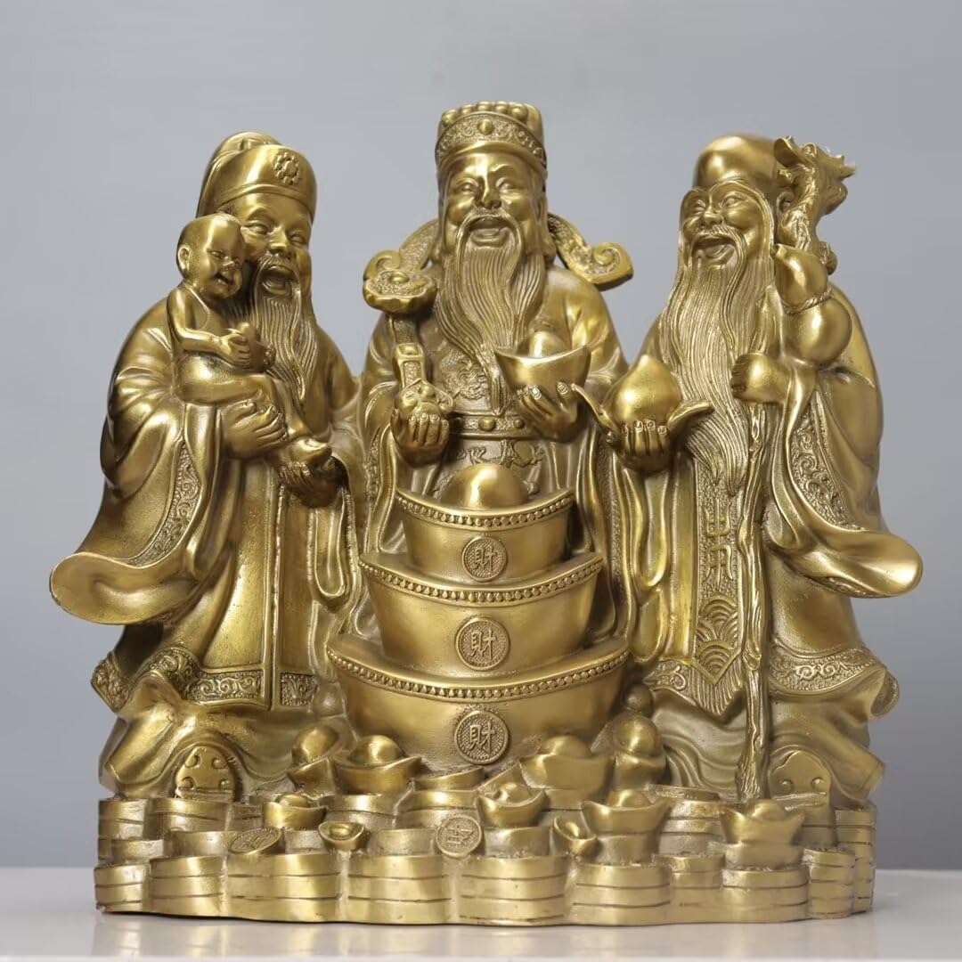 Dytartzx Pure Copper Fu Lu Shou Three-Star Statue Chinese Celestial Fu Xing Shou xing Lu Xing Home furnishings, 30 * 17 * 29cm5.6kg