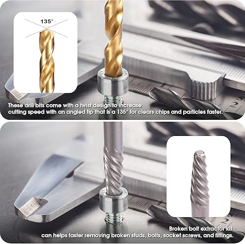 Miniatura 5 de REXBETI Juego de extractor de pernos y extractor de tornillos de 26 piezas y juego de brocas de cobalto, estuche con extractor de pernos de 13