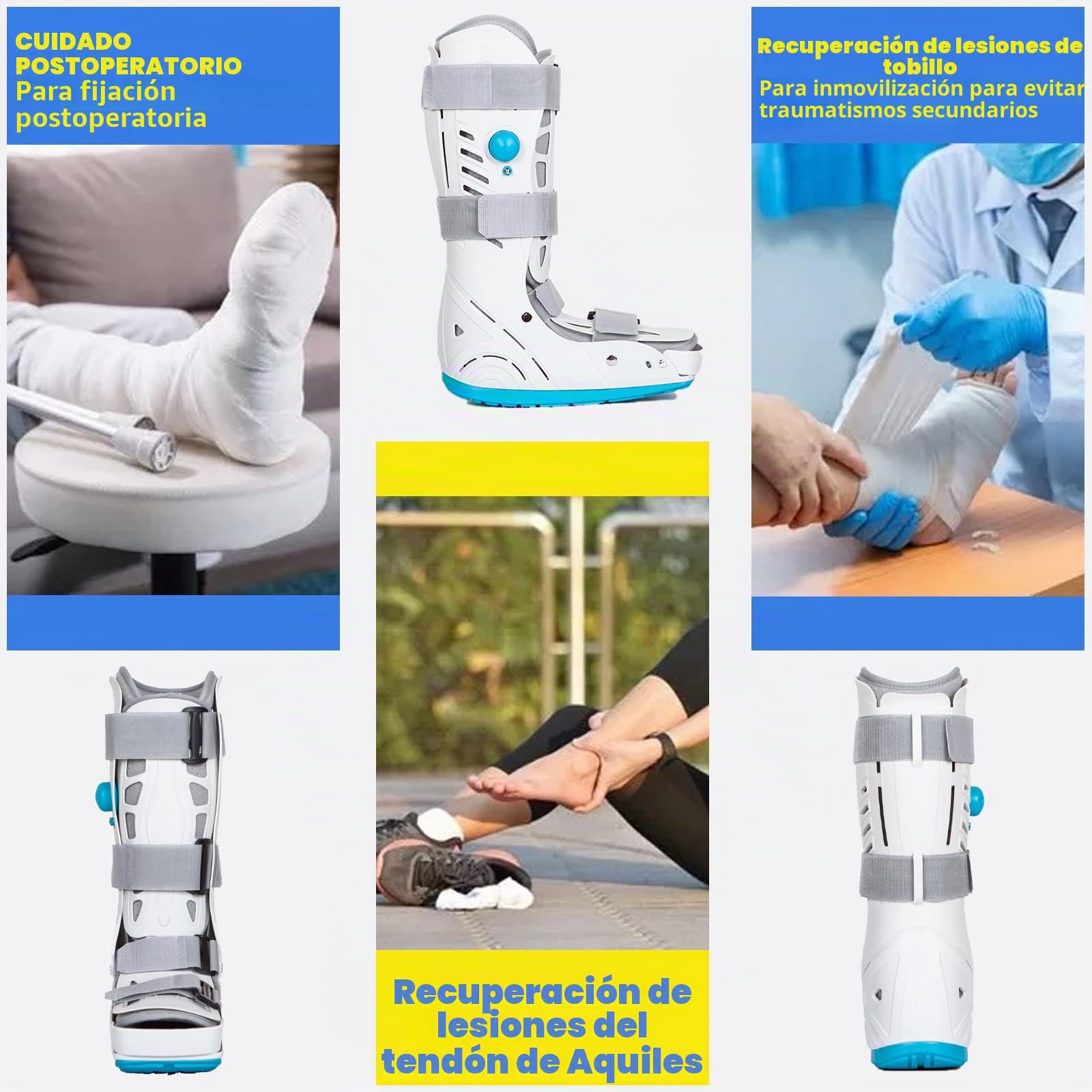 Bota inflable para caminar, bota de fractura larga con cámara de aire, ortopédica para esguinces de tobillo, recuperación del dolor de pies, pie roto, tendinitis de Aquiles (M)