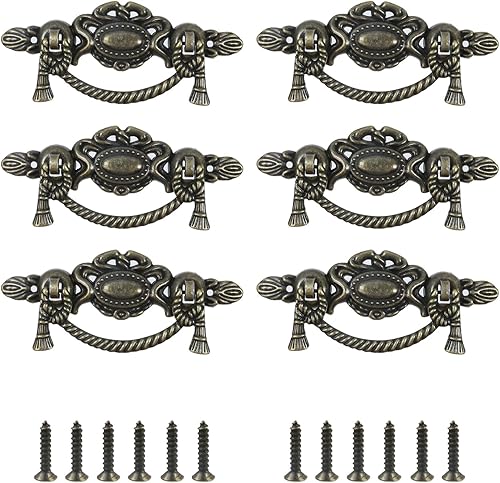 Miniatura 6 de Geesatis 10 manijas para cajones de gabinete, aleación de zinc, pomos decorativos para muebles, con tornillos de montaje, tono bronce y longitud de