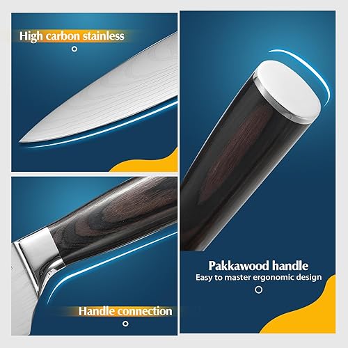 Miniatura 5 de Cuchillo de chef, cuchillos de chef hechos de acero inoxidable de alto carbono con patrón de damasco, cuchillo de chef de 8 pulgadas para tallar