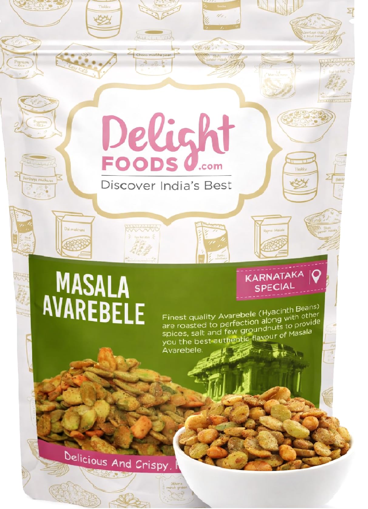 Delight Foods Masala Lablab Beans Avarebele Hyacinth Bean, 200 G - Indian Snack-image-48