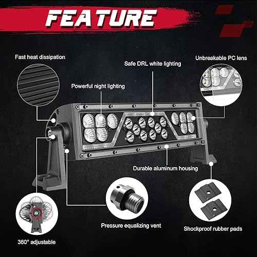 Miniatura 6 de OFFROADTOWN Barra de luz LED de 12 pulgadas con DRL ámbar para todo terreno, luz de parachoques, 3 modos de 120 W, luces de conducción antiniebla,