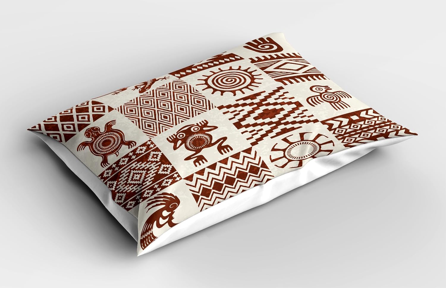 Ambesonne Southwestern Pillow Sham Set of 2, Frames with Patterns and Grunge Look, Quality Microfiber Bedding Item for All Seasons, 30" x 20", Eggshell Redwood