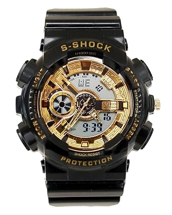 AIGLET Analogue Dual Time S Shock Digital Watch for Boys & Girls | Digital Mens Watch | Golden Dial Sports Watch for Boy