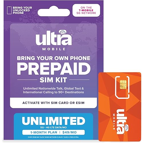 $49/mo. Ultra Mobile Prepaid Phone Plan with Unlimited Talk, Text, & Data for 1 Month (3-in-1 SIM Card Kit)