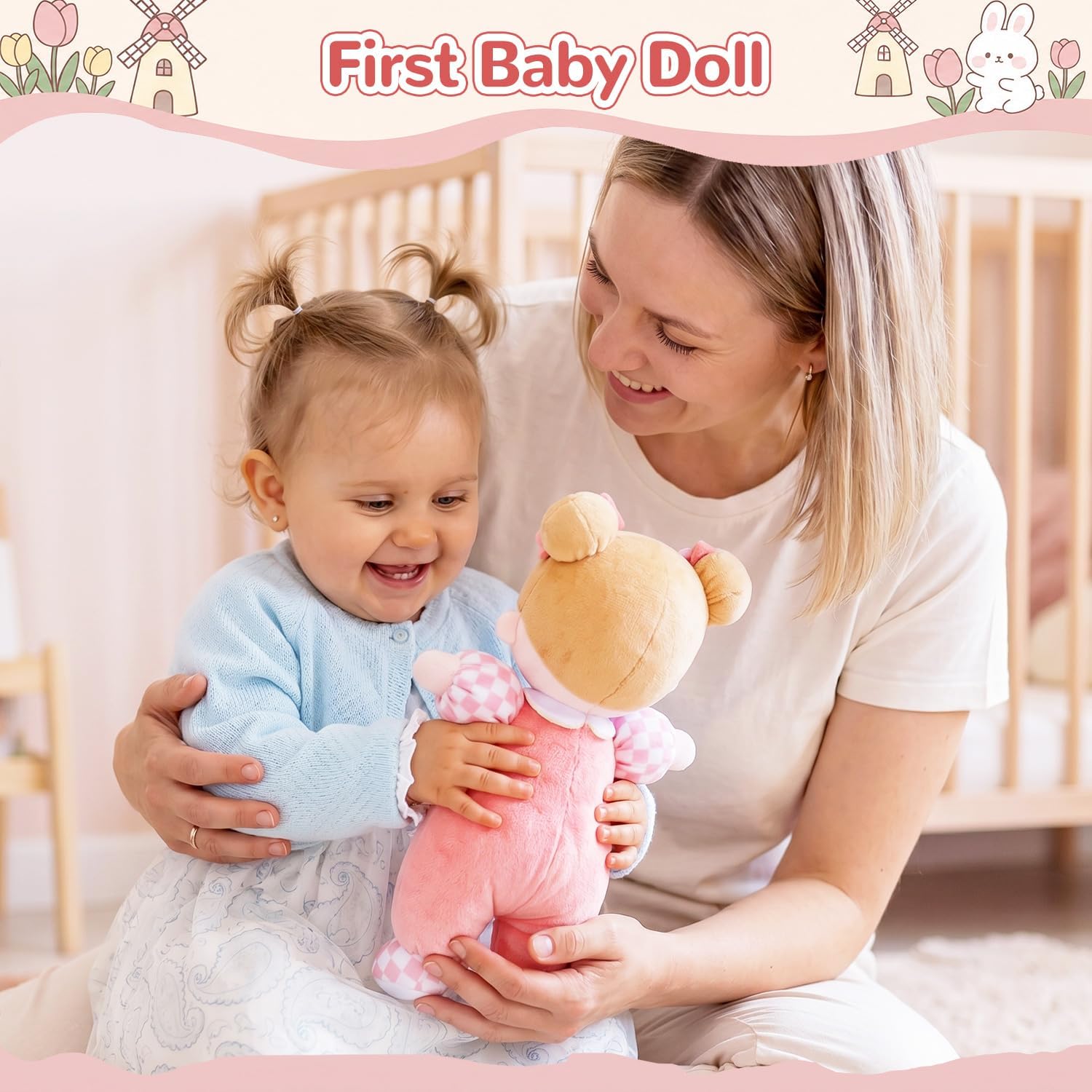  Soft Plush Baby Doll 10" Tulip Pink Snuggle Buddy | First Birthday Toys for 1 Year Old Girl, Ideal 1 Year Old Girl Gifts & Baby Girl Gifts, Cuddly Toy for Infants & Toddlers thumbnail