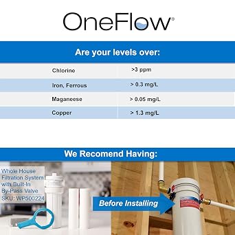 Watts OFPSYS OneFlow Plus Salt-Free Scale Prevention and Water Filtration System, Carbon Water Filter, Scale Reduction Cartridge, 1 NPT Inlet and Outlet Connections