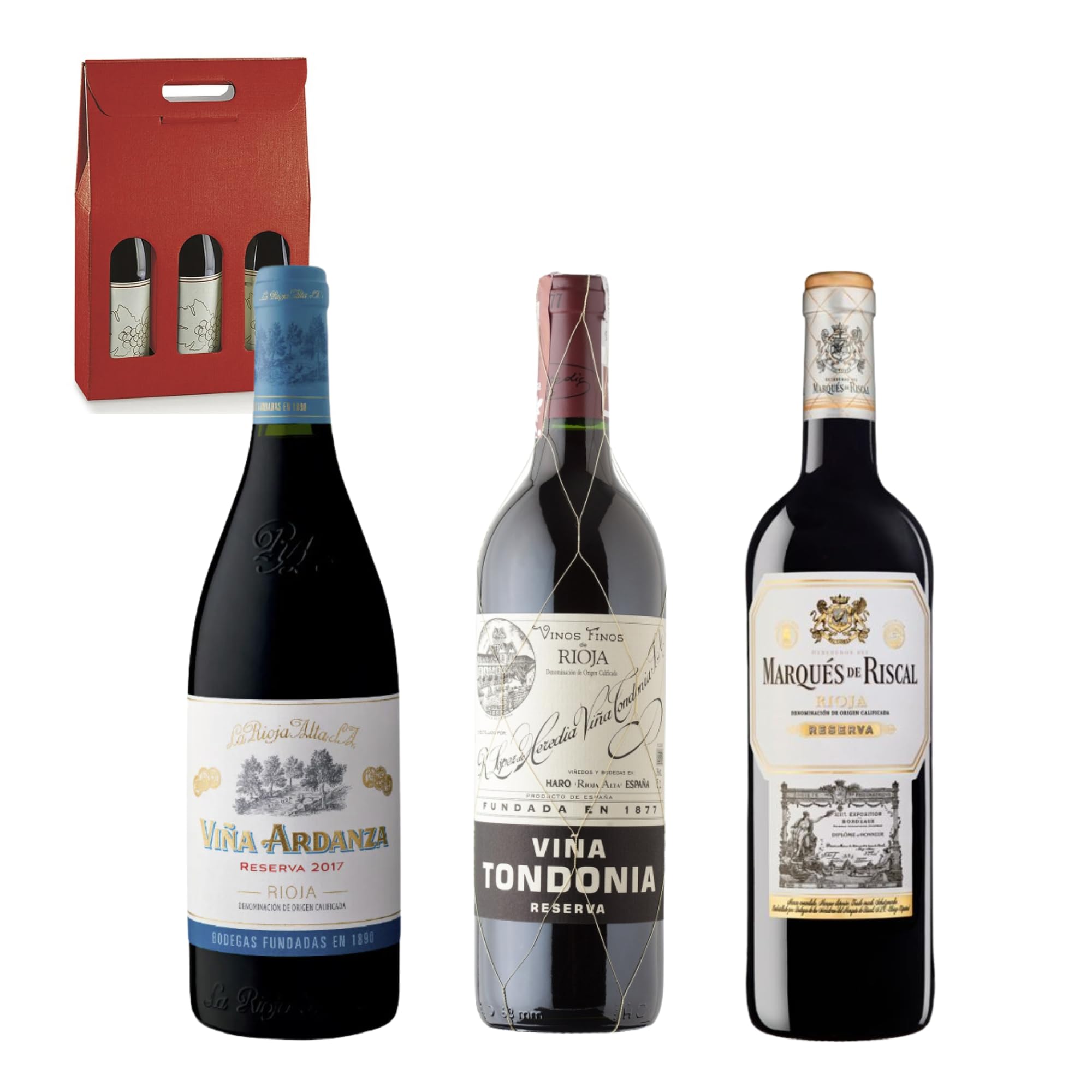 ENOVINOS Cestino Gourmet Regalo Natale Aziende, Famiglia e Amici - Scatola Vini Selezionati: Vina Tondonia, Vina Ardanza e Marchi di Riscal Riserva