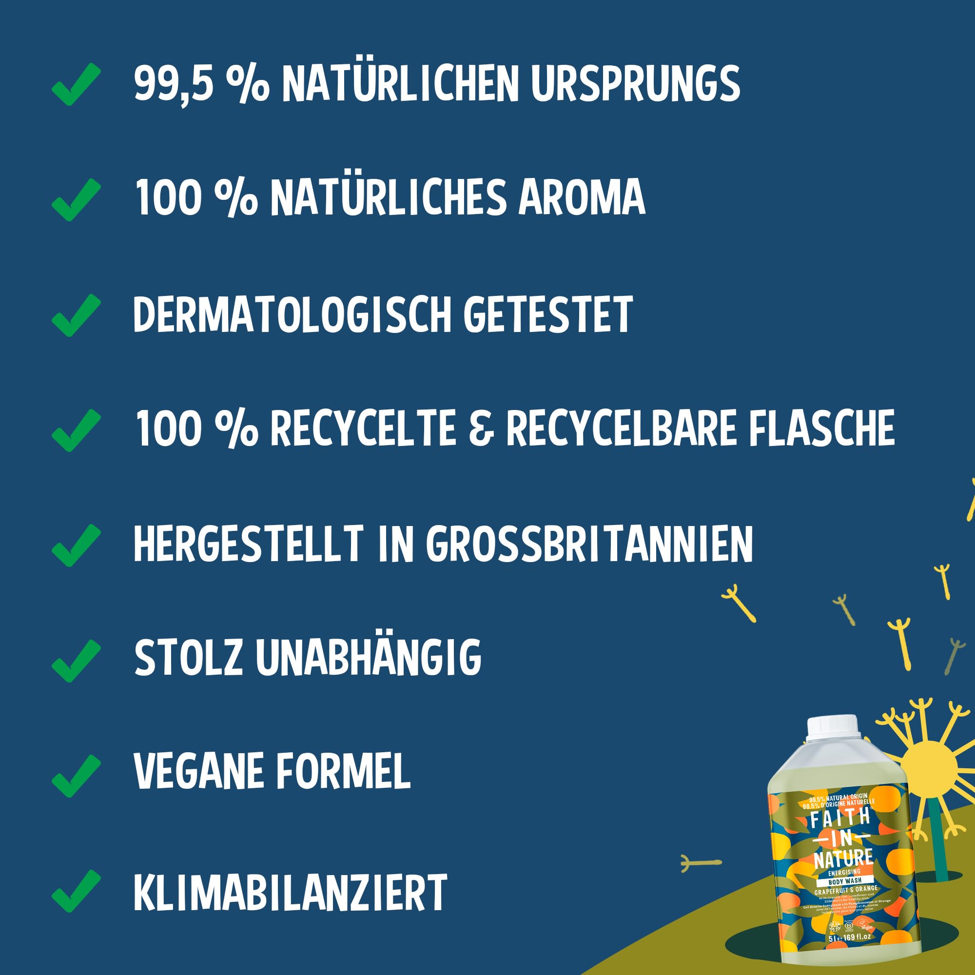 Faith In Nature Natürliches Grapefruit & Orange Duschgel, Energiespendendes Duschgel, Vegan und tierversuchsfrei, Ohne SLS oder Parabene, 5 L Nachfüllpack