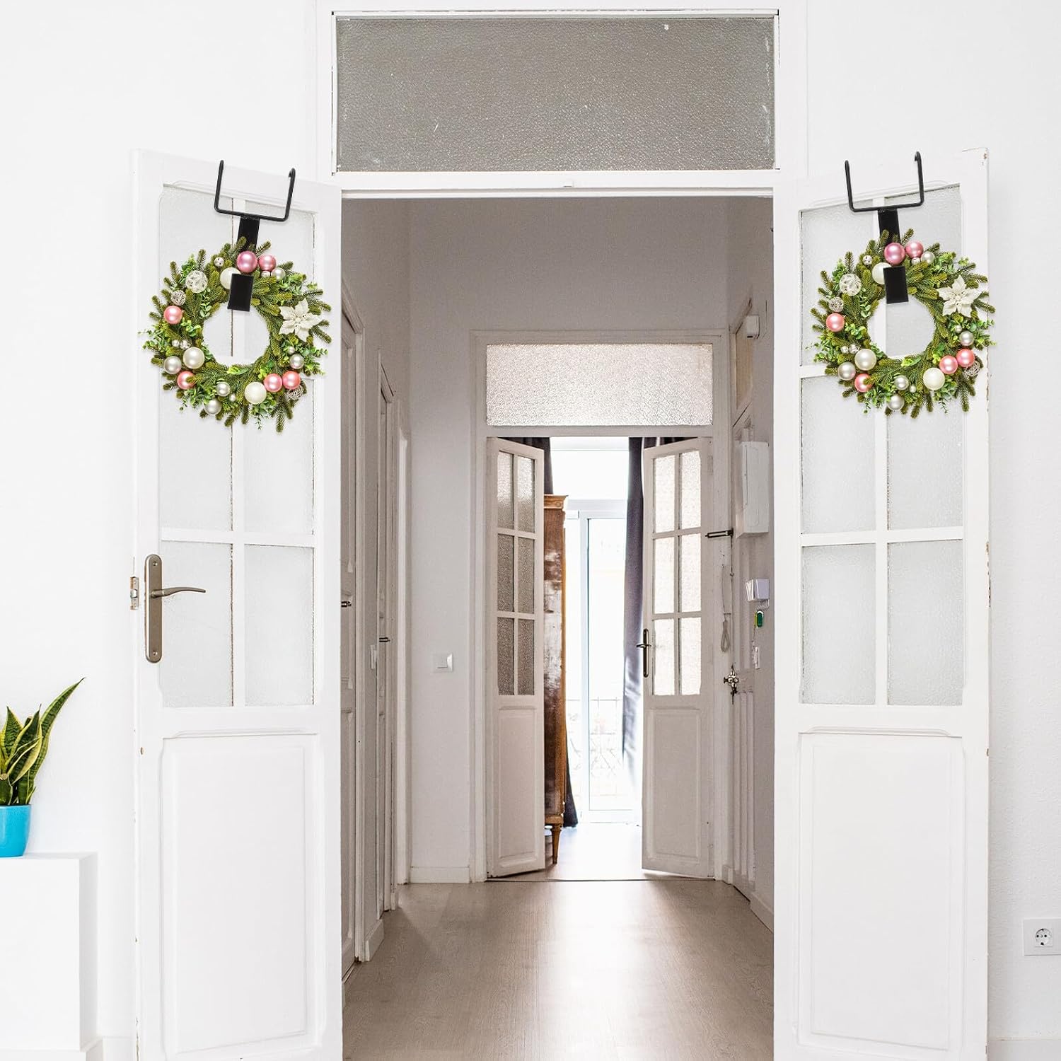 Holibanna 2 Pcs Black Double Hook Wreath Hangers Christmas Garland Hooks Front Door Holiday Decorations