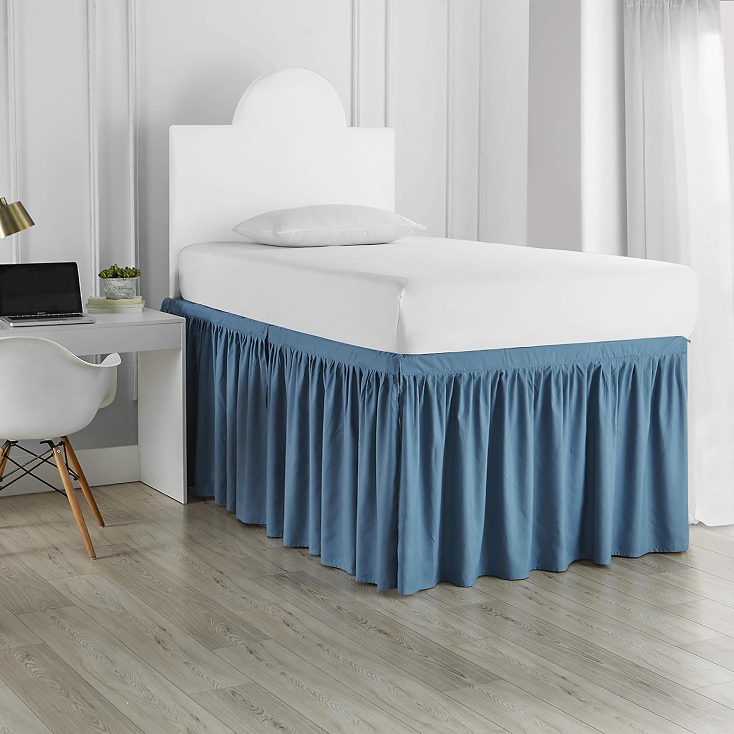Dorm Sized Bed Skirt Panel with Ties (3 Panel Set) - Smoke Blue
