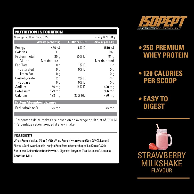 IsoPept Hydrolyzed Whey Protein Powder by EHPlabs - 100% Whey Protein Isolate & Hydrolysate, 27g of Protein, Non-GMO, Gluten Free, Fast Absorbing, Easy Digesting, 27 Serves (Strawberry Milkshake) image 2