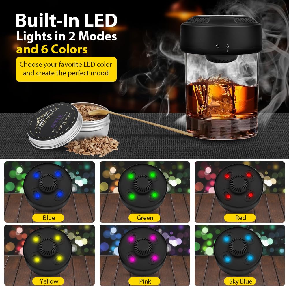 URAQT Kit Per Affumicatores Elettrico da Cocktails, Kit Affumicatore per Whisky Cocktail, Kit per affumicatore per cocktail con 6 Aromi Scaglie Legno, regali di compleanno per uomini, papà