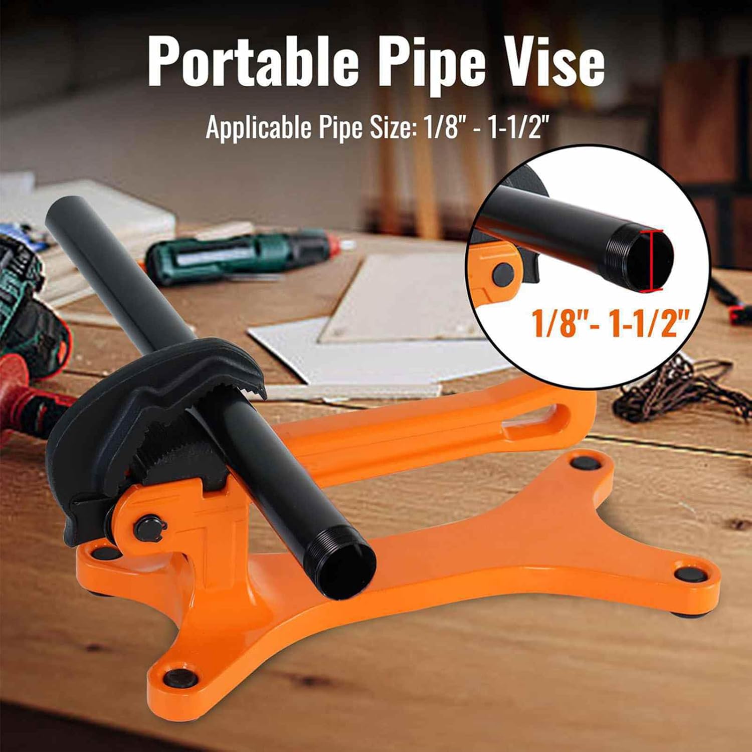 Garosa Portable Lightweight Aluminum Alloy Pipe Clamp with Non Slip Jaw for Plumbing HVAC