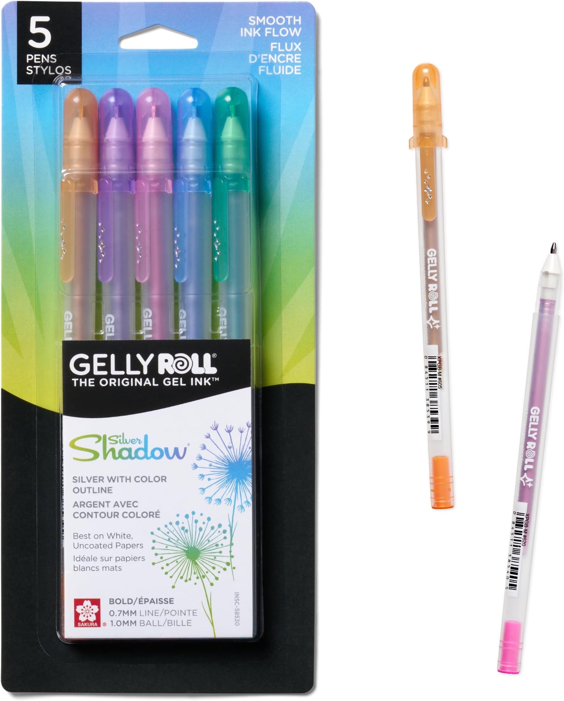 SAKURA 58530 5-Piece Gelly Roll Assorted Colors Silver Shadow Pen Set
