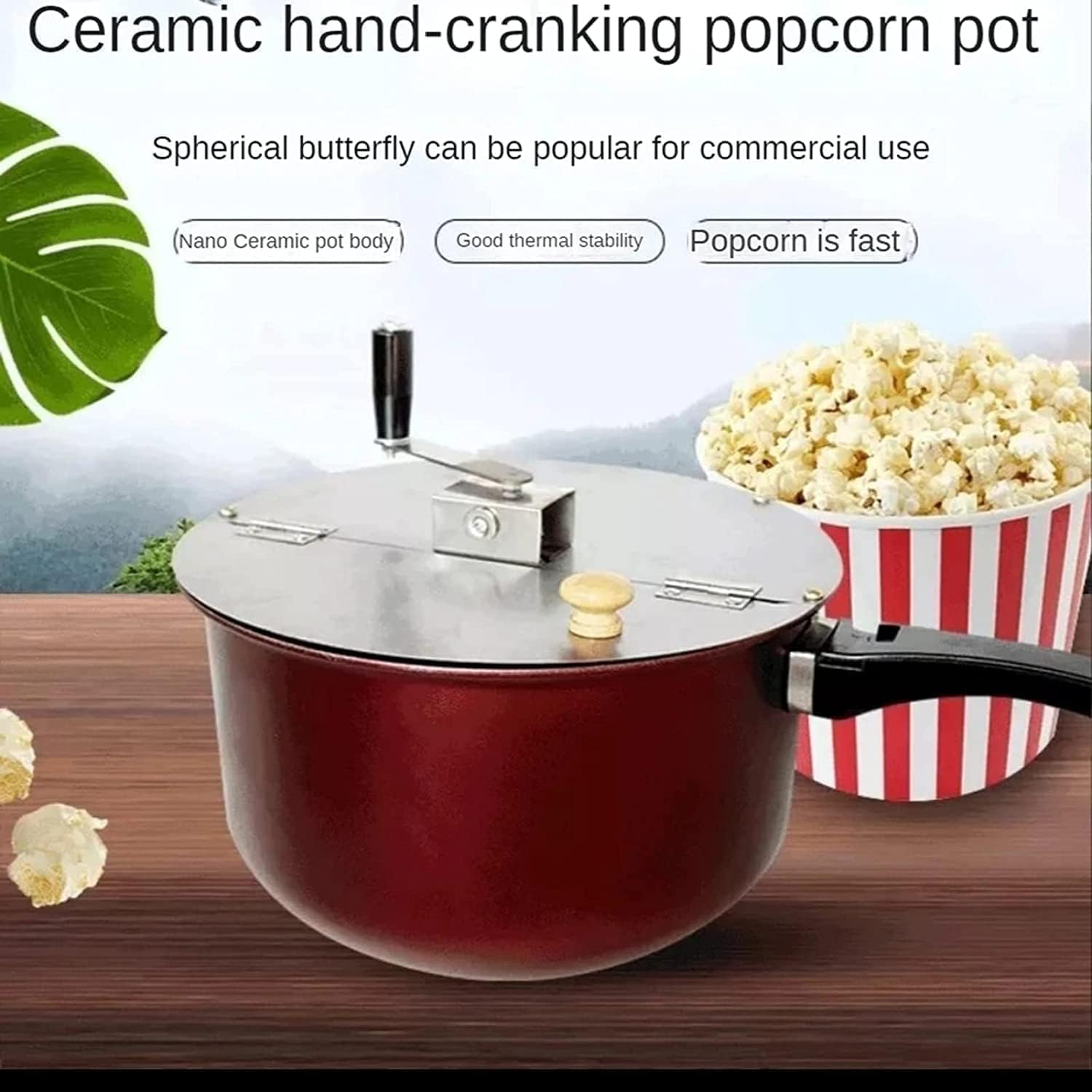 Stainless Steel Stovetop Popcorn Maker, Hand Crank Popcorn Maker with Lid and Handle, Makes Classic Flavored Popcorn Easily