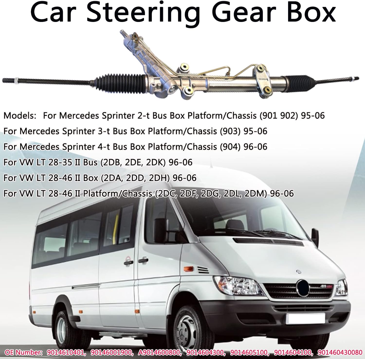 Car Power Steering Rack Gear Box for Mercedes-Benz Sprinter 901-904 for VW LT (1995-2006) 9014610401 90146001900 A9014600800