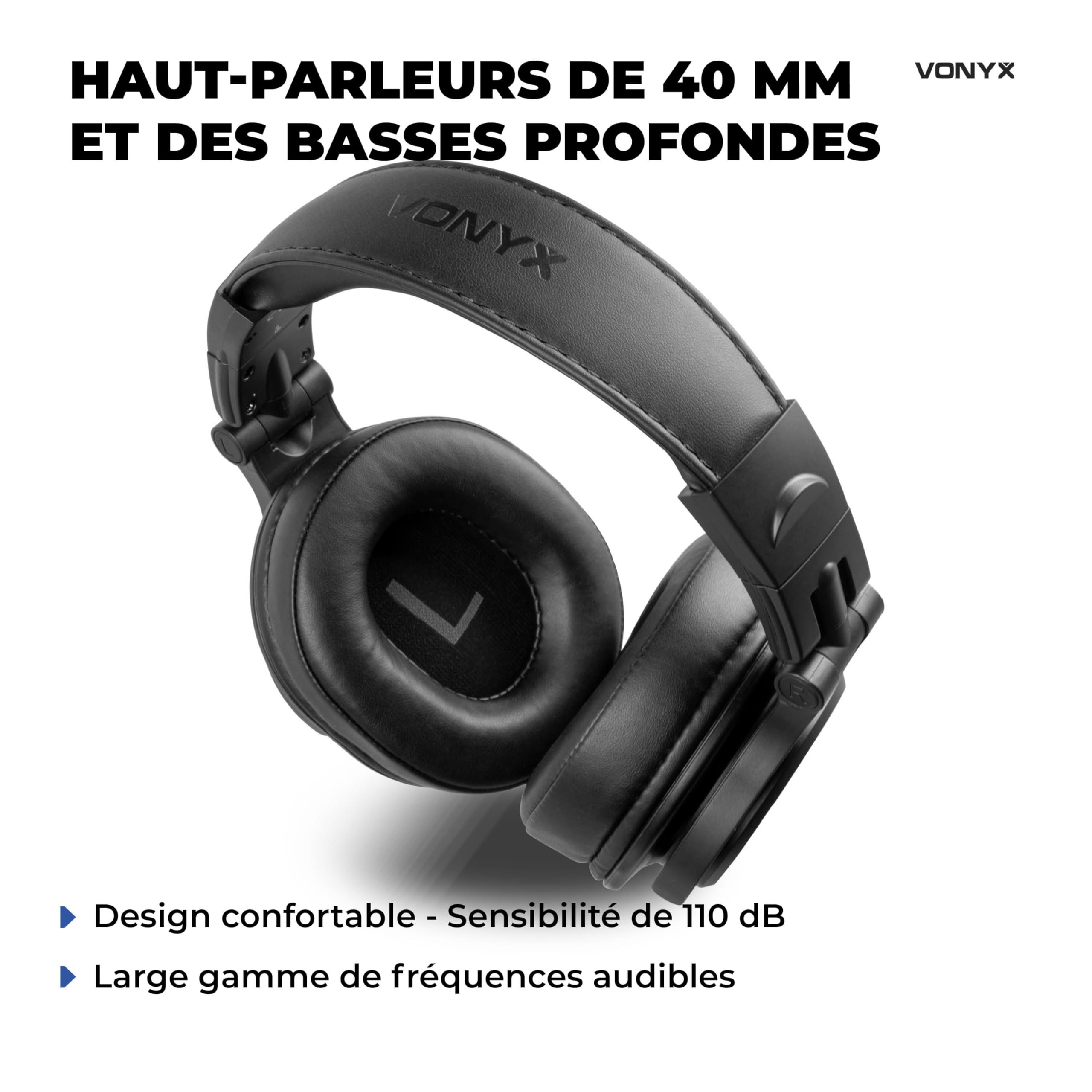 VONYX HDX120WBK Casque DJ BT Polyvalent Noir, Casque Audio sans Fil et Filaire pour Mix, Streaming Smartphone et Écoute Quotidienne avec Sac de Transport