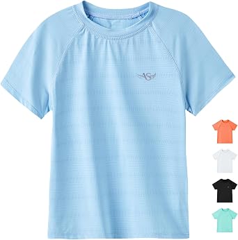 Angel season Boys Rash Guard Swim Shirt Short Sleeve UPF 50+ for Toddler Kids Teens Swimwear Rashguard Quick Dry, Size 3-14