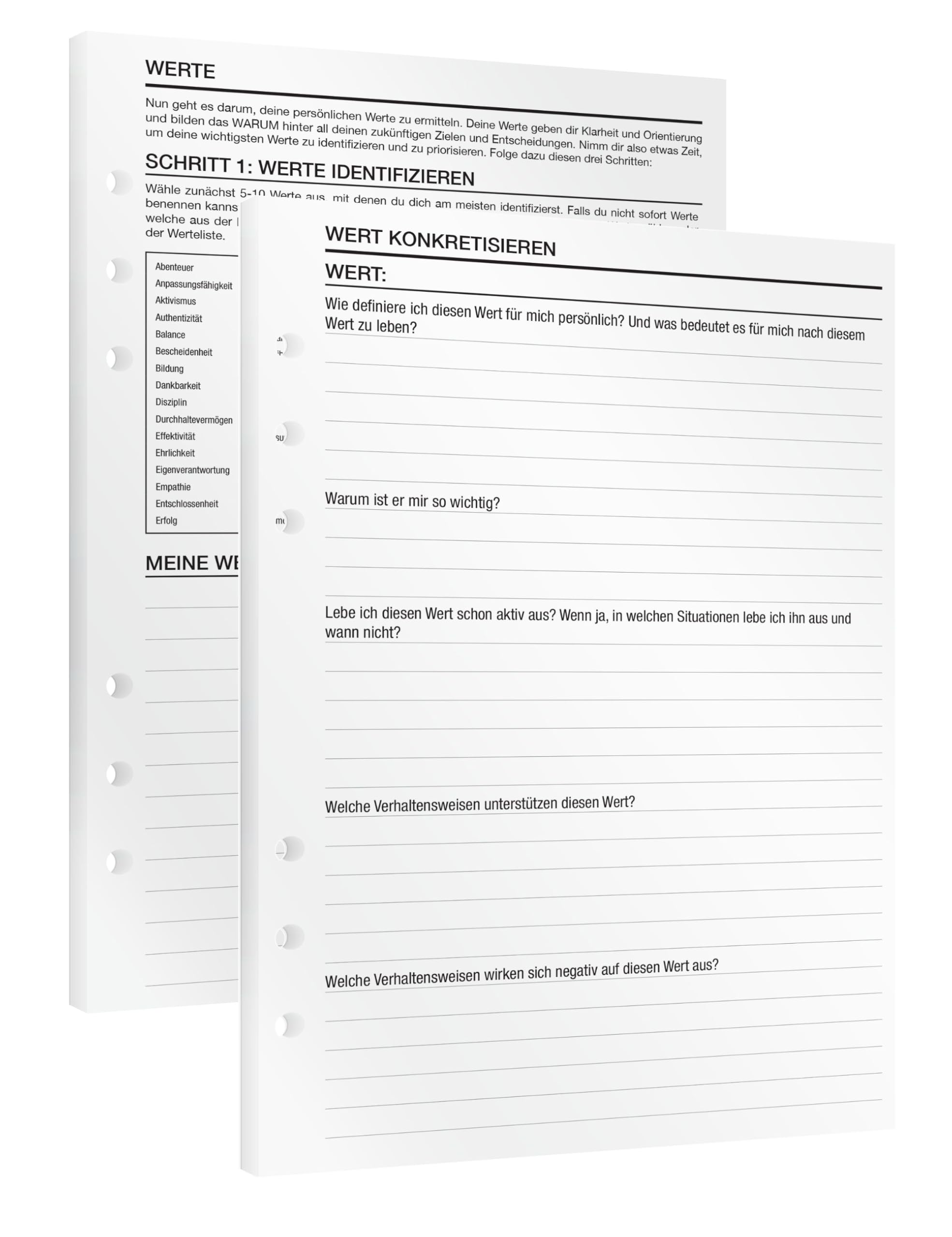 Compass® Values | 11 DIN A5 Inserts for Ring Planner | For Identifying & Specifying Personal Values | A5 Paper Calendar Inserts Success Journal Bullet Journal To-Do Planner