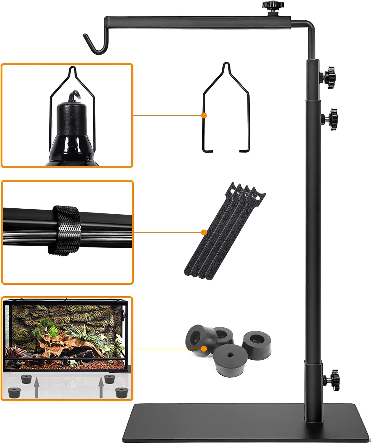 Adjustable Reptile Heat Lamp Stand for Terrarium Metal Light Stand 15 to 37.4 Inch Floor Lamp Holder Heating Light Bracket Light Hanger…