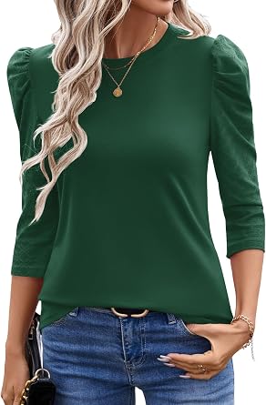 Ivicoer 3/4 Length Sleeve Womens Tops Summer Spring Tops for Women 2025 Puff Lace Sleeve Shirts Blouses