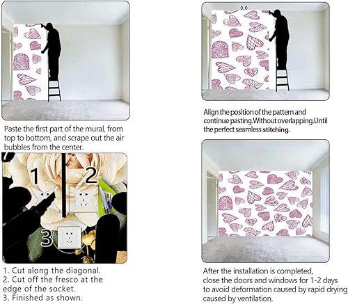 Miniatura 4 de Papel tapiz de baño, papel tapiz rojo para Baño Love en forma de corazón, no necesita pegamento adicional (Ancho) 31.5 pulgadas de ancho x 24