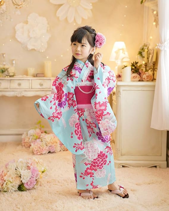 Amazon 浴衣 子供 キッズ 浴衣セット 女の子 ２点セット 浴衣 天使の帯 9 10歳用 身長135cm用 子供浴衣 ゆかた こども用 子ども こども ゆかた レース 着物 浴衣 通販