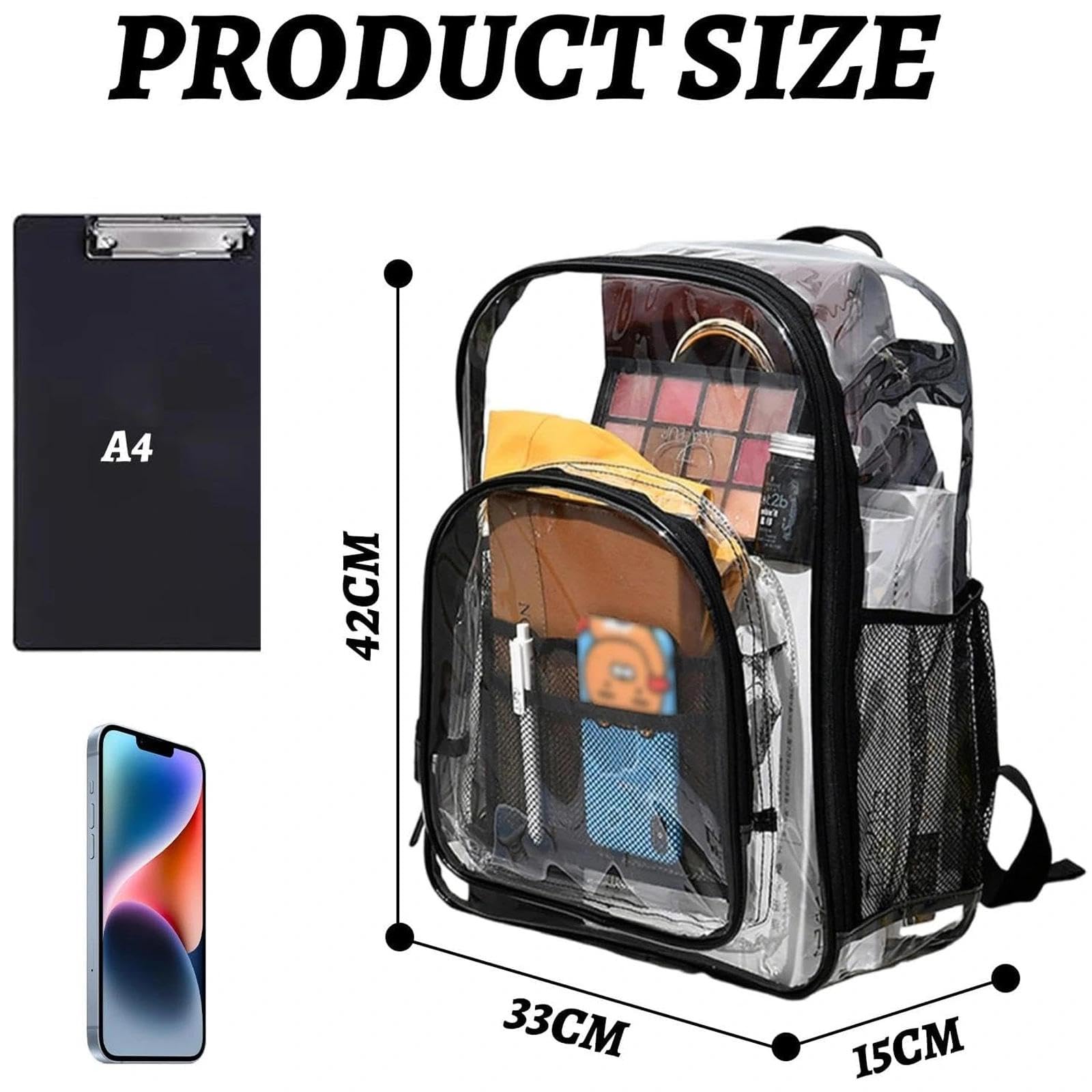 Zaino Trasparente Grande in PVC Impermeabile Plastica Scuola Borsa Robusto Durevole Casual Bag Zainetto Borsa Libro per Scuola Palestra Lavoro Viaggio Stadio Uomo Donna (Version A)