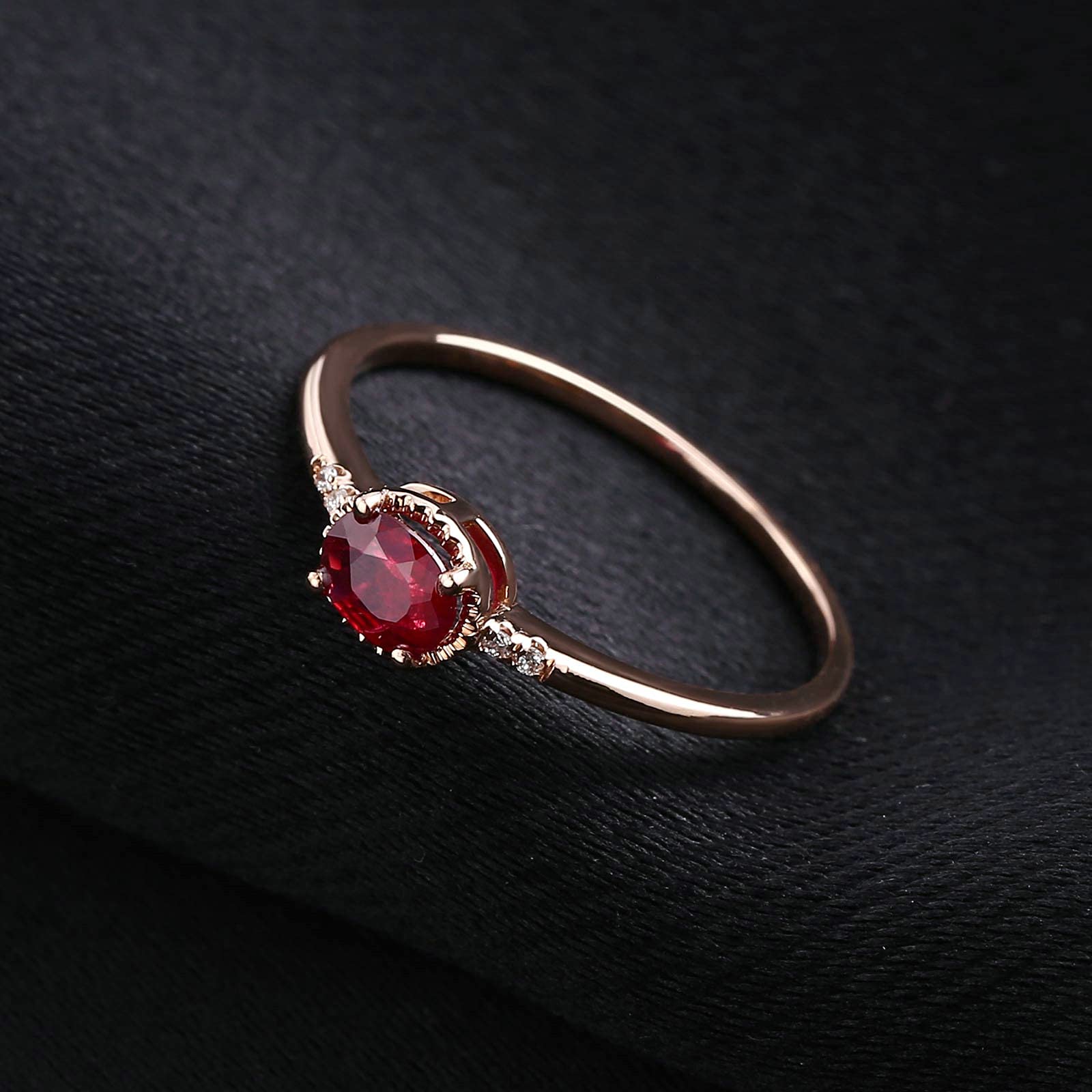 KnSam Anillo de Oro, Oval Anillo de 18K 750 Oro Rojo con Rubí Anillo de Bodas Oro Anillo de San Valentin Rose Oro Rojo