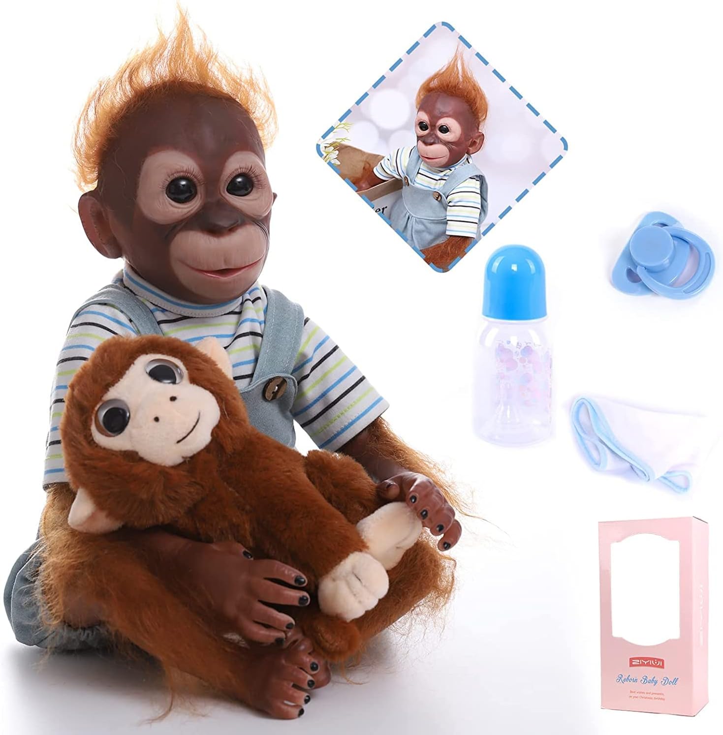 ZIYIUI-US Realistic Reborn Baby Dolls Monkey Boy, 21 Inch Lifelike Soft Silicone Vinyl Real Toddler Girl Baby Dolls with Clothes Gift for Kids Age 3+