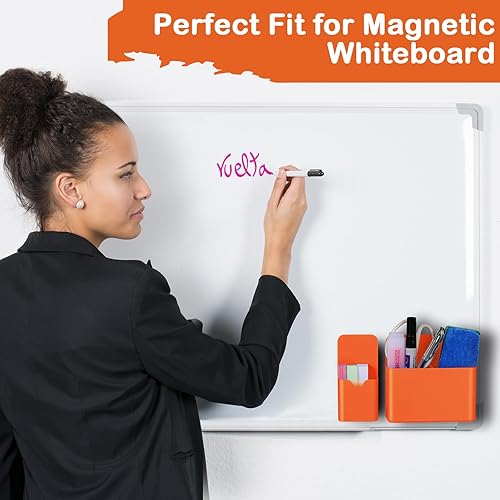 Miniatura 19 de Soporte magnético para bolígrafo, paquete de 2 soportes magnéticos de borrado en seco con compartimentos generosos, marcador de almacenamiento Verde