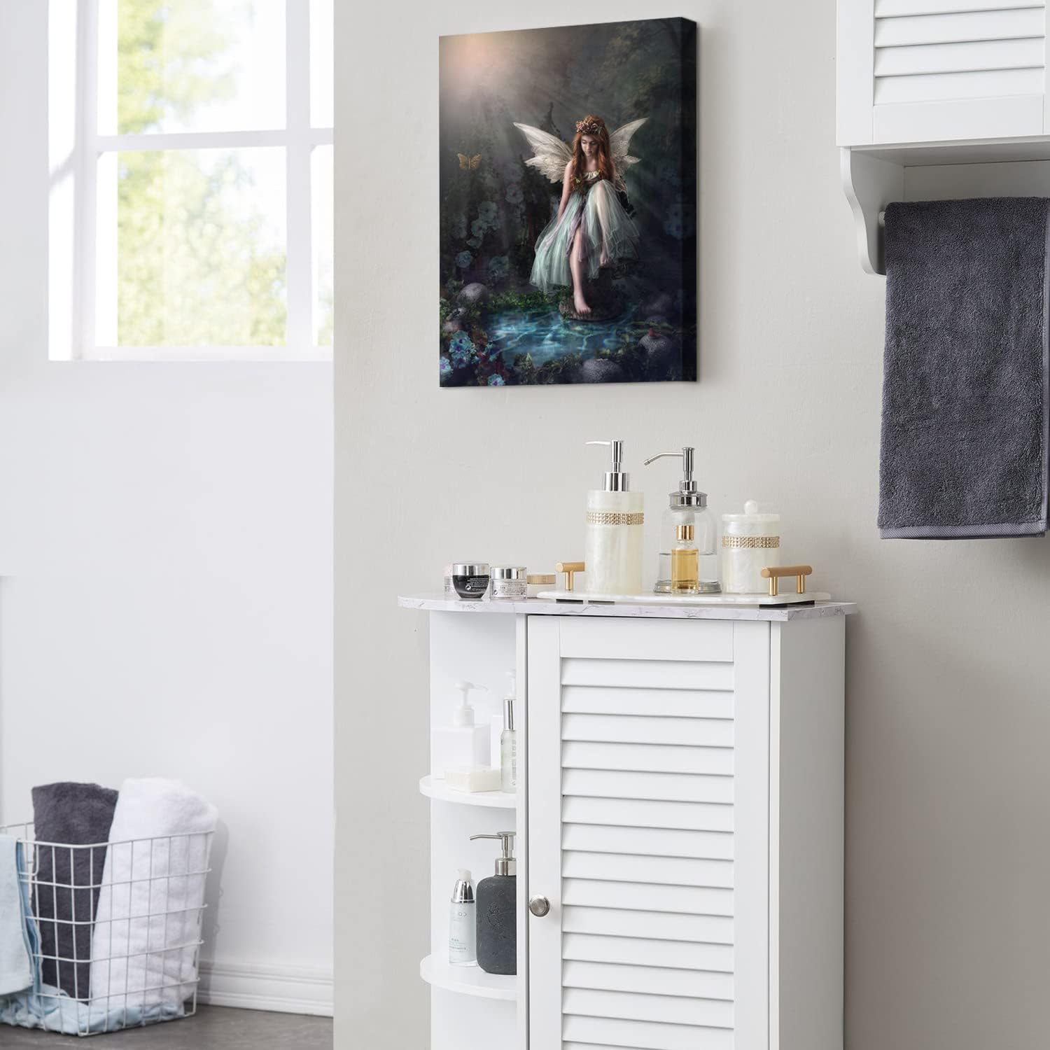 SOOTHAN Fairy Room Decor Aesthetic Vintage Fairyland Wall Art Fairycore Bedroom Decor Cute Dorm Posters for Teen Girls Beautiful Blue Flower Fairy Art Prints Magical Forest Pictures 12"x16" Framed - Image 5