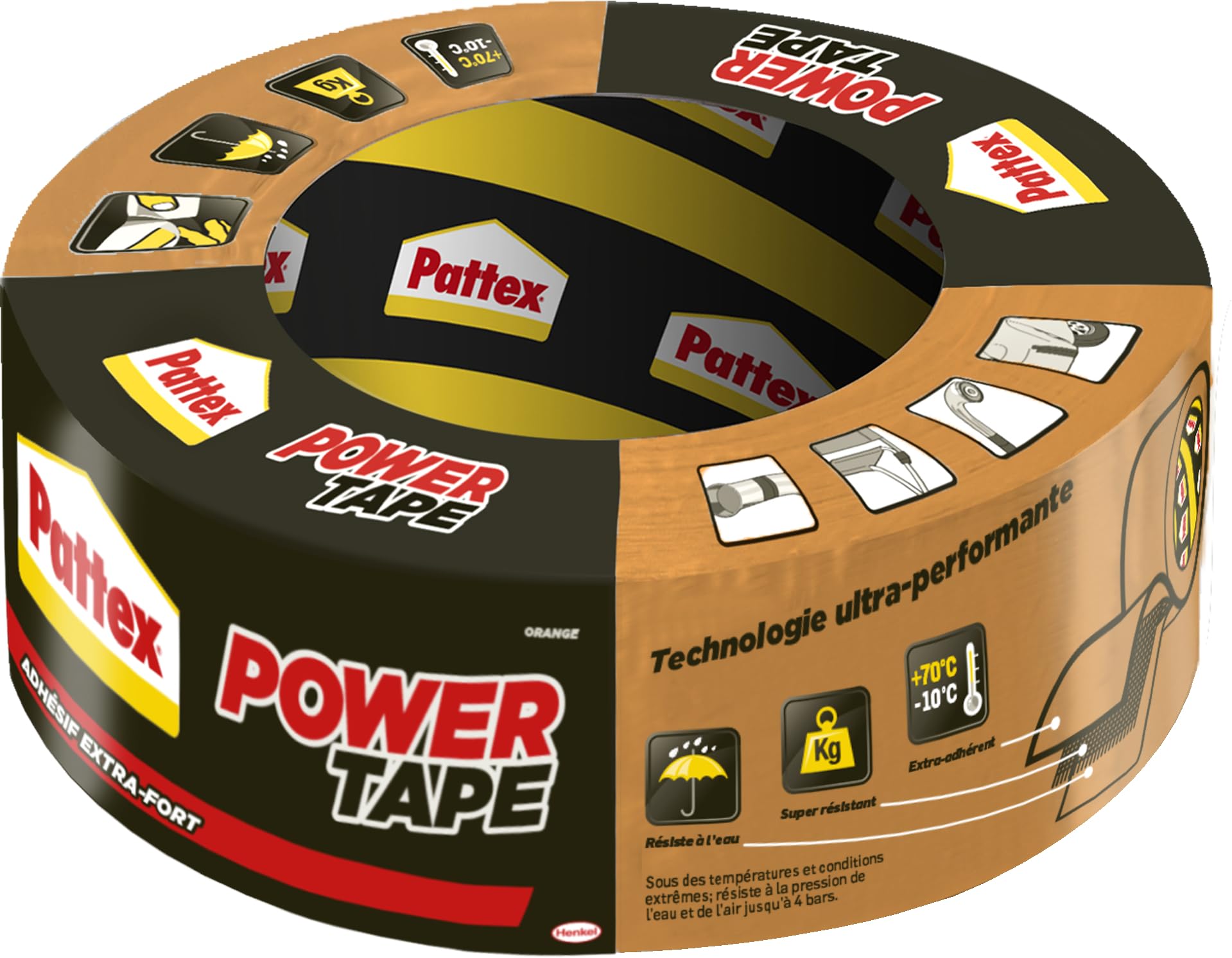 Ruban adhésif toilé orange extra fort Pattex Power Tape 30m étanche