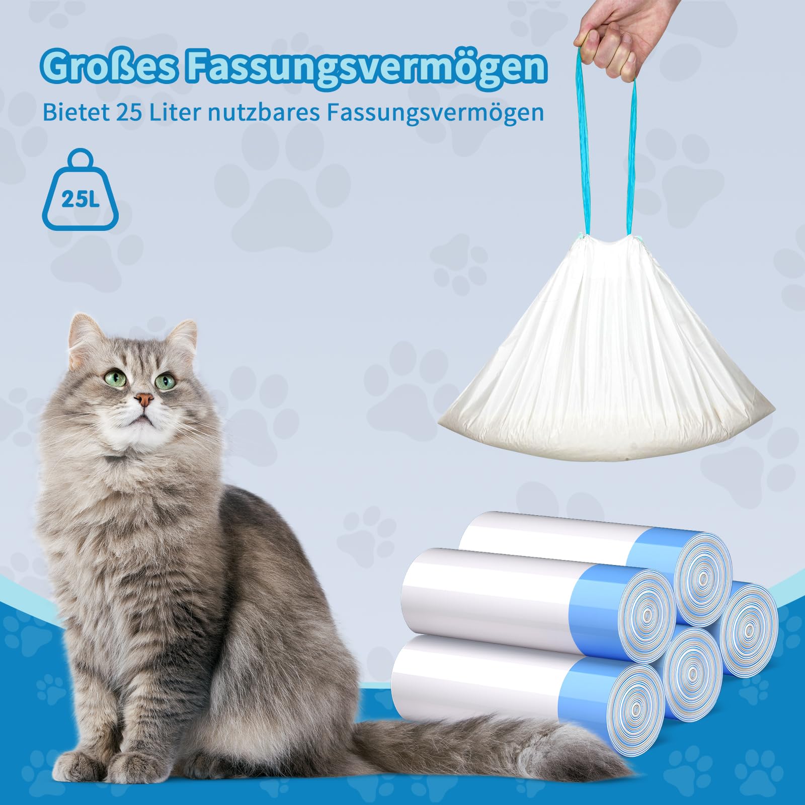 5 bolsas XXXL para excrementos de gato con cintas de tracción, bolsa para arena para gatos, bolsa higiénica autolimpiable para cambiar fácilmente la arena para gatos, 640 x 340 mm