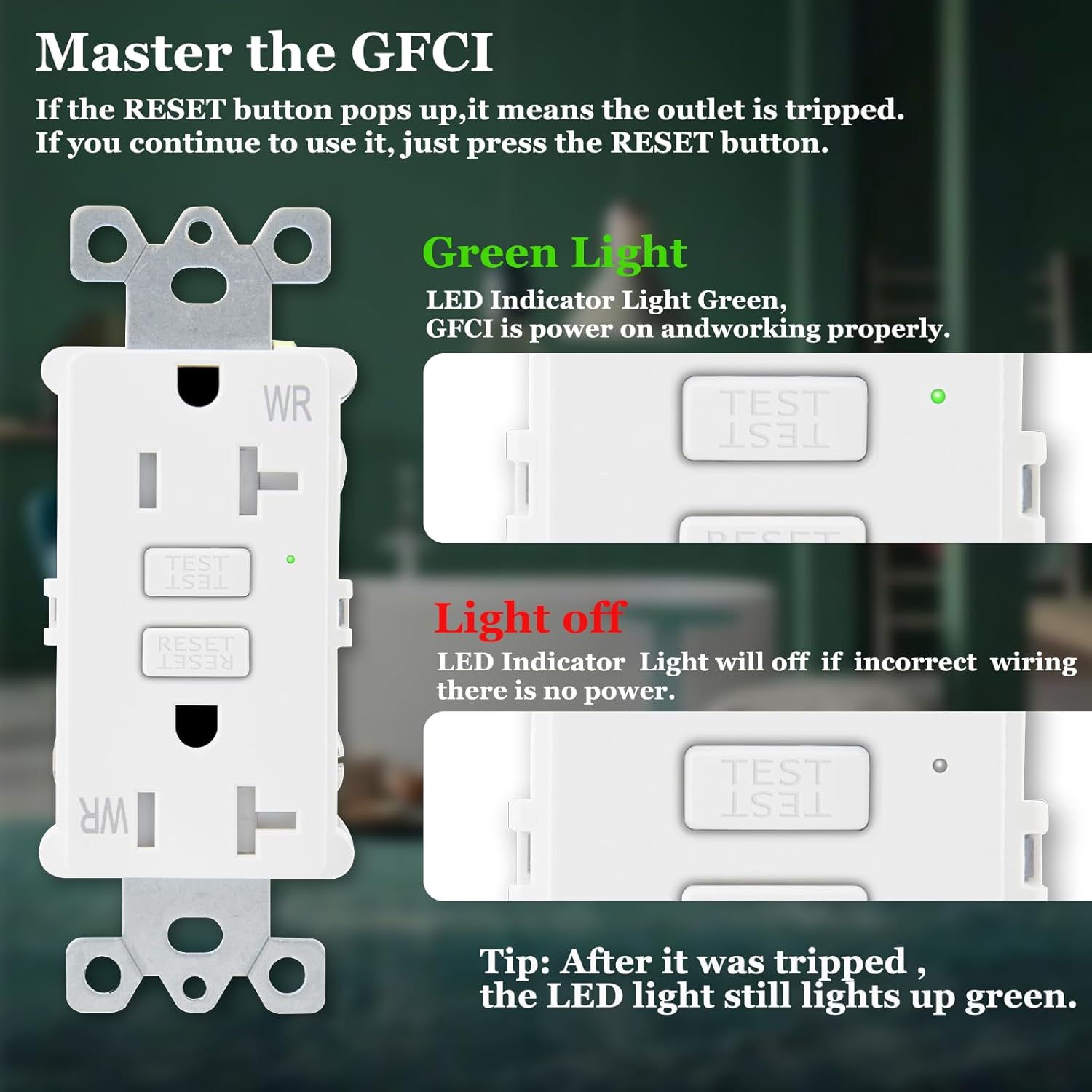 Black GFCI Outlet 15 Amp,KCMYTONER Black GFI Electrical Outlet, Black Ground Fault Receptacle Outlet Weather Resistant,with 3PK Slim GFCI Outlet 20 Amp