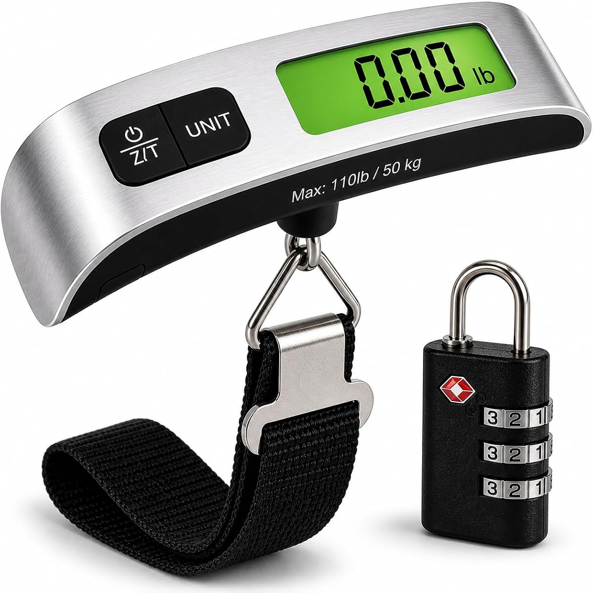 Báscula de equipaje con cerradura aprobada por la TSA, báscula de equipaje colgante portátil digital de 110 lb/50 kg, báscula de peso de viaje para maletas, evita tarifas por sobrepeso, regalo de artículos esenciales de viaje, batería incluida