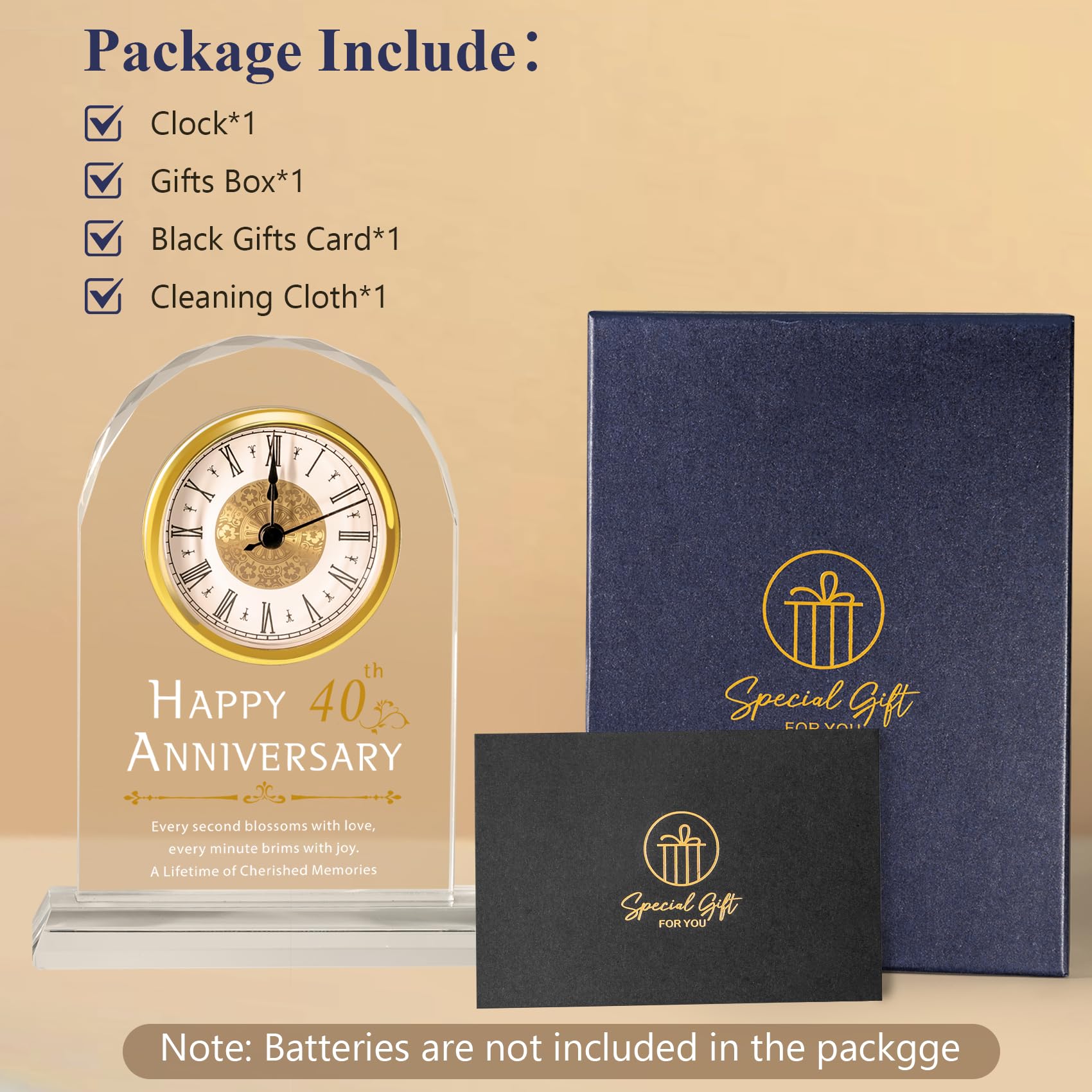 40th Anniversary Wedding Gifts Crystal Clock Gifts For Wife Husband,Laser Engraved 40th Anniversary Wedding Crystal Keepsake Gift For Couple Parents,40th Anniversary Quartz Clock Decorations For Home