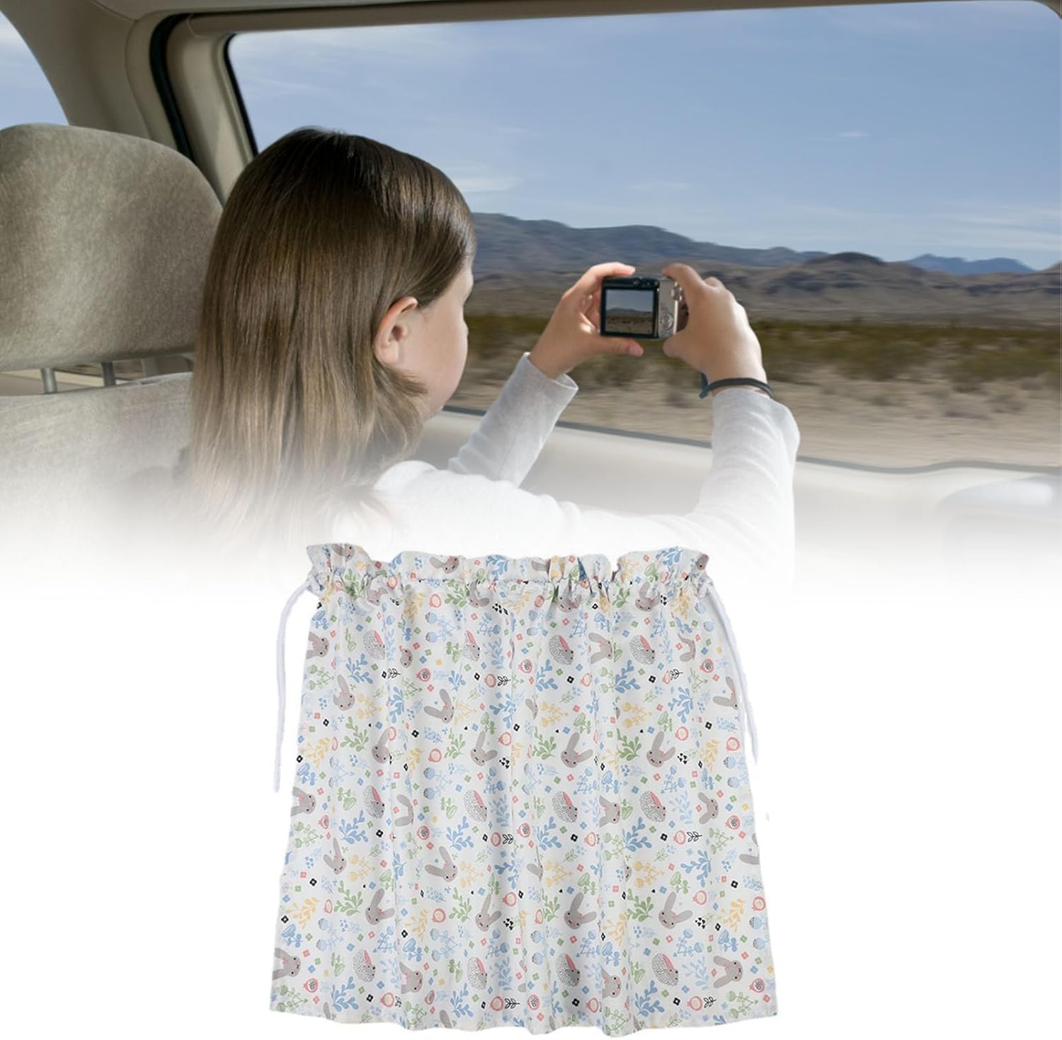 Car Window Curtain, Car Curtain Suction Cup Sun Shade Cartoon Sun Insulation Side Window Curtain (Bunny Pattern)