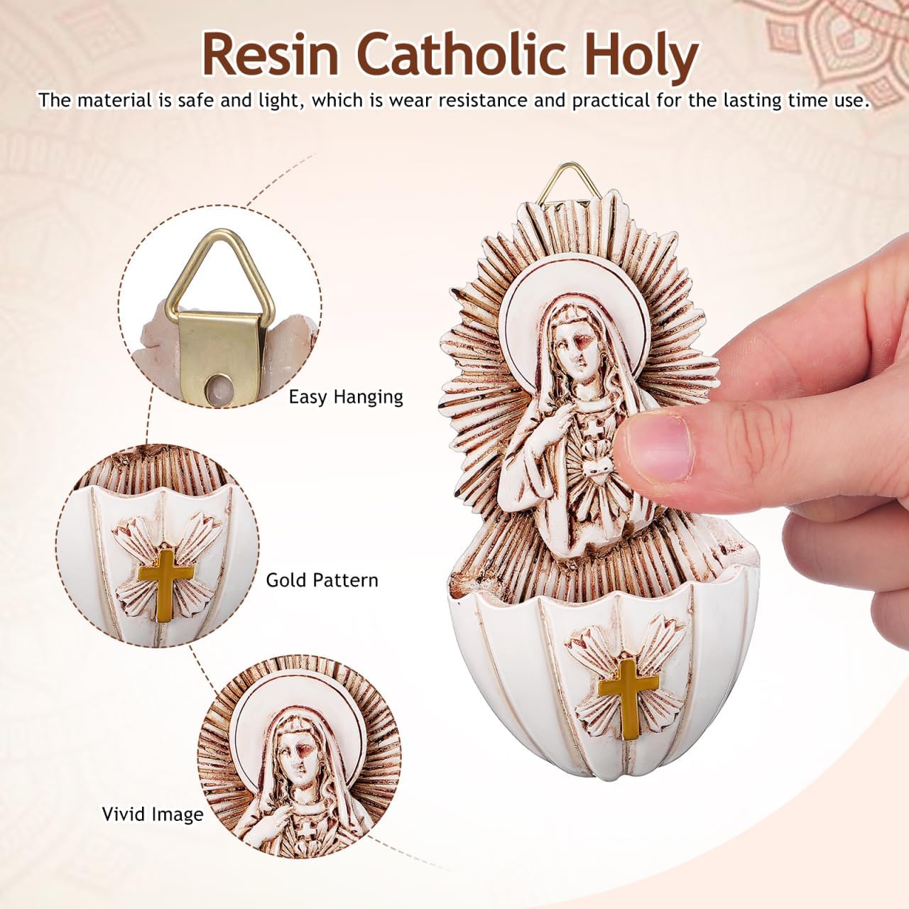 Luxshiny Holy Water Basin Decoration - 2Pcs Resin Catholic Holy Water Fonts for Home Wall Decor Ideal for First Communion Confirmation