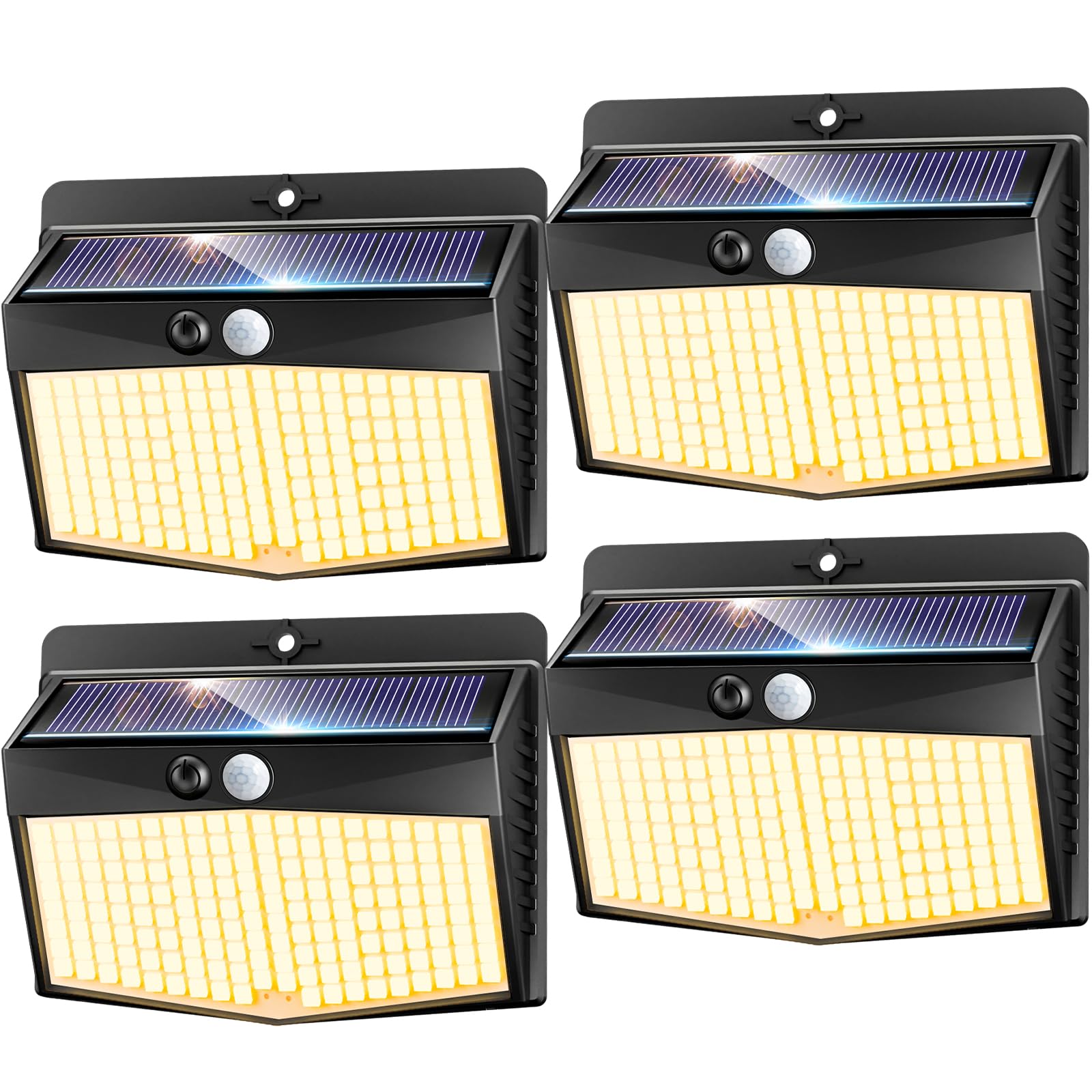 nipify Solarlampen für Außen mit Bewegungsmelder, 3 Modi Solarleuchten Lampe Outdoor, 4 Stück 168 LED Warmweiß Superhelle Sicherheitswandleuchte IP65 Wasserdichte für Garten Garage Hof Wand