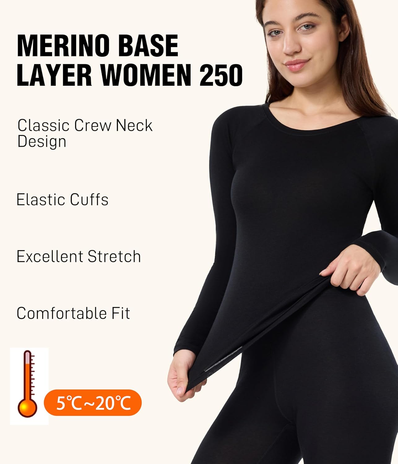 Merino Wool Base Layer Women,Wool Heavyweight Thermal Long Sleeve Winter Shirt - Image 3
