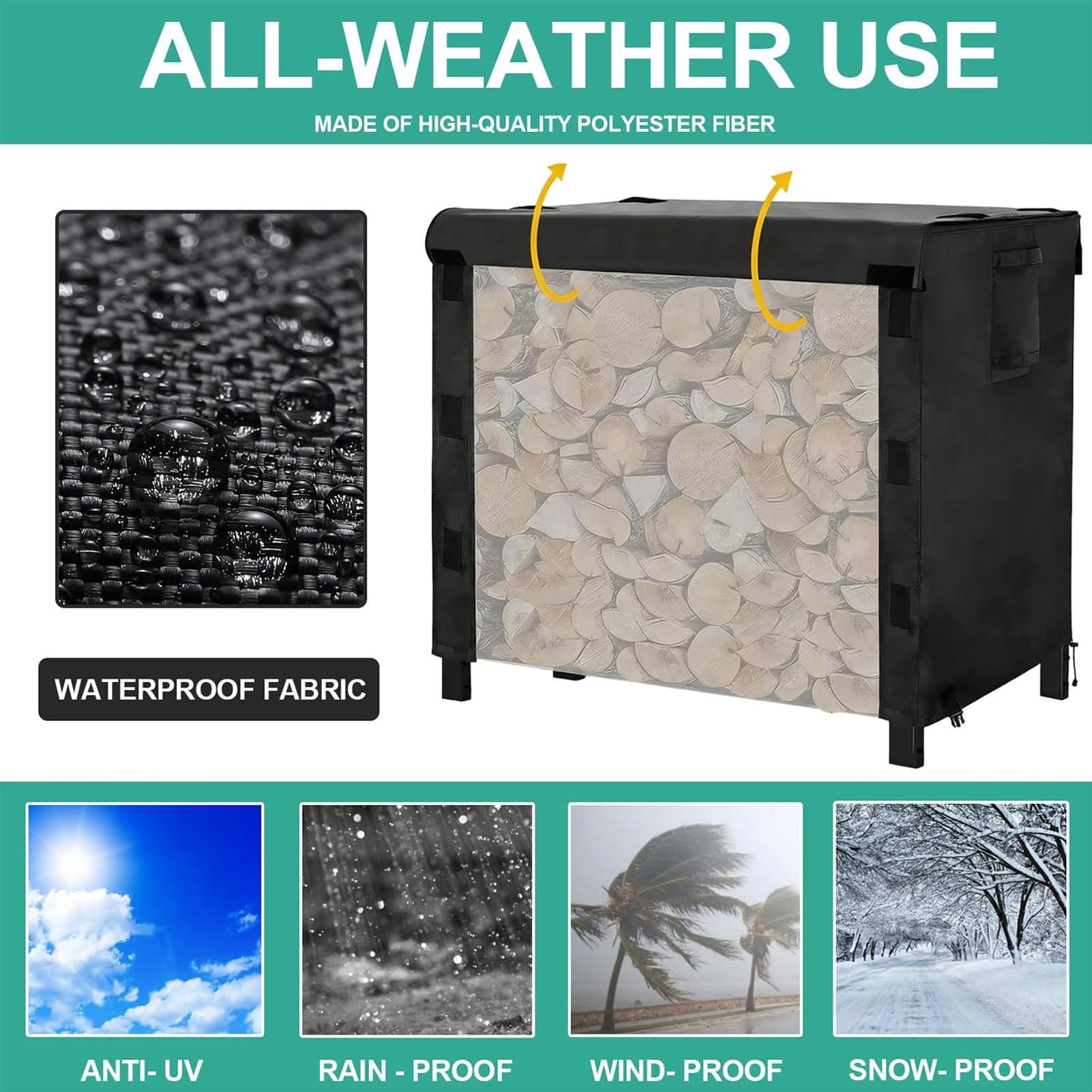 Housse pour étagère à bois de chauffage, tissu Oxford imperméable et robuste avec revêtement en PVC pour protection intérieure et extérieure contre les intempéries