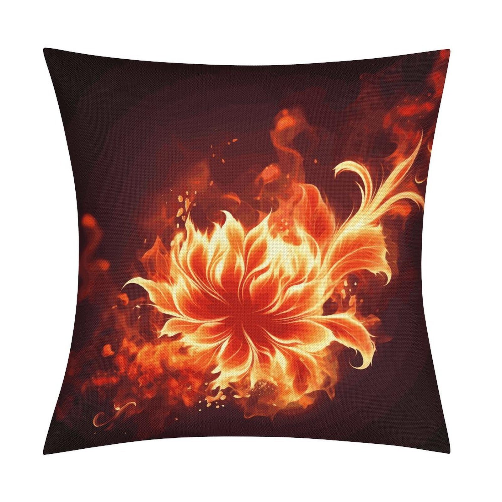 Fodpand Style Flaming Fire Flowers Pillow Covers 18X18 Inch, Pillow Cases Boho Farmhouse, Throw Pillow Covers For Couch Sofa Bed Spring Home Decor