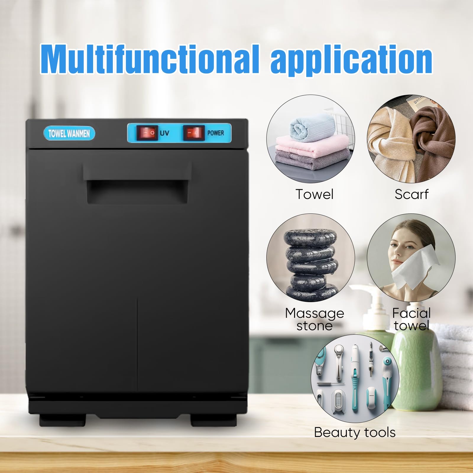 176°F 5L Calentador de toallas caliente Cuero, esterilizador Uv calentador de toallas, armario de toallas calientes, para salón de peluquería, cuarto de baño, belleza oficina en casa gimnasio (A-Negro