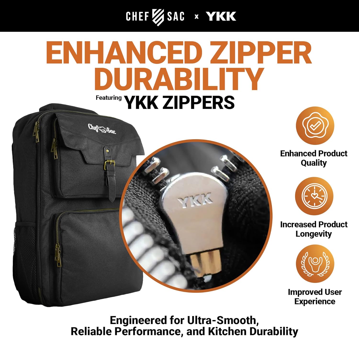 Chef Knife Backpack TRAVELLER - Patented Knife Retention Panels with Hook-and-Loop, Water Resistant 900D Polyester Canvas, YKK Zippers, Work Bag for Chefs & Culinary Students (Black)