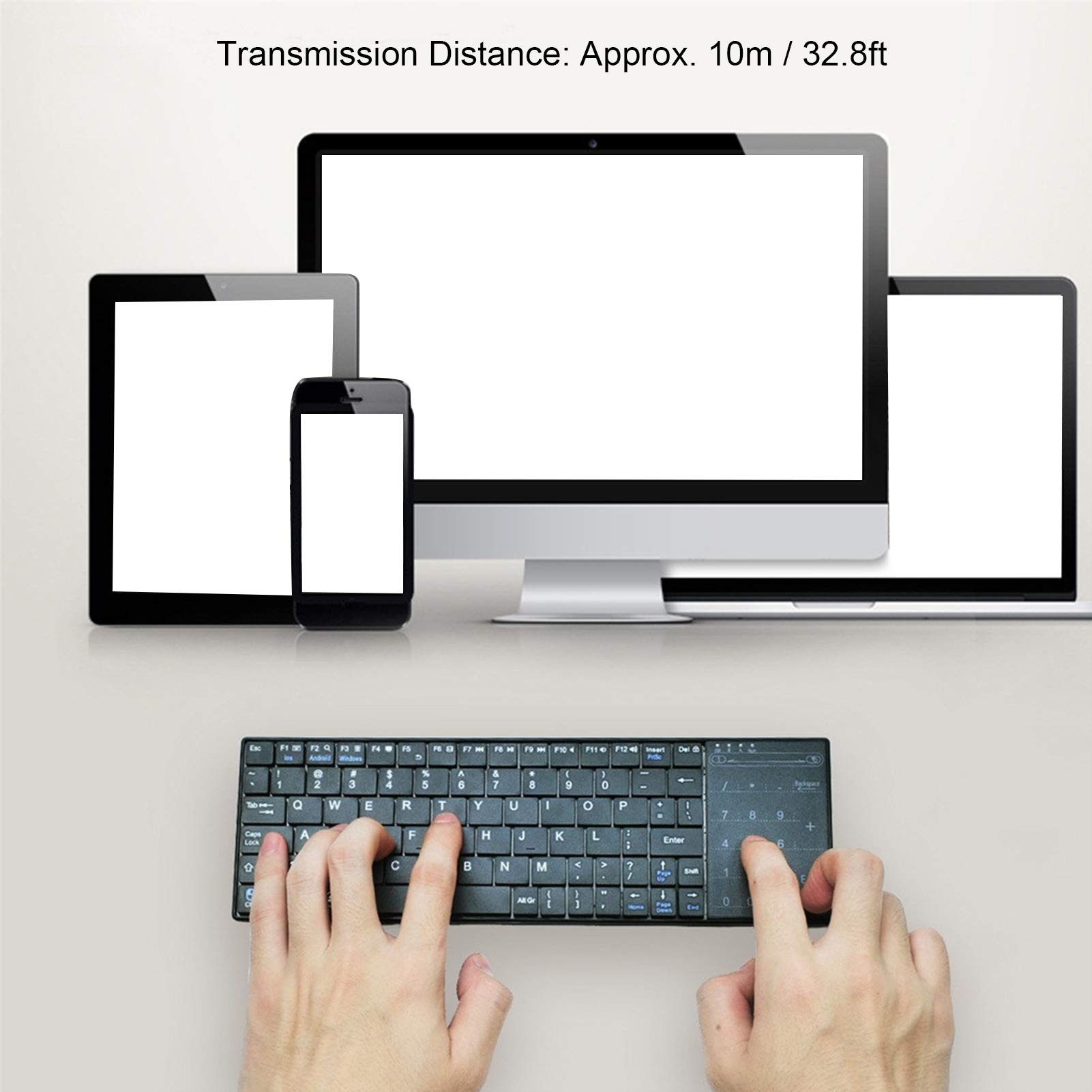 Tastiera Wireless con Touchpad Ultra Sottile Bluetooth 3.0 88 Tasti Compatibile con Android OS X iOS Nera KB709