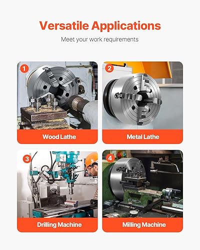 Miniatura 97 de VEVOR Mandril de torno de 3 mandíbulas, 8 pulgadas, mandril de torno autocentrante, rango de sujeción de 0.16-8 pulgadas/0.157-7.874 in