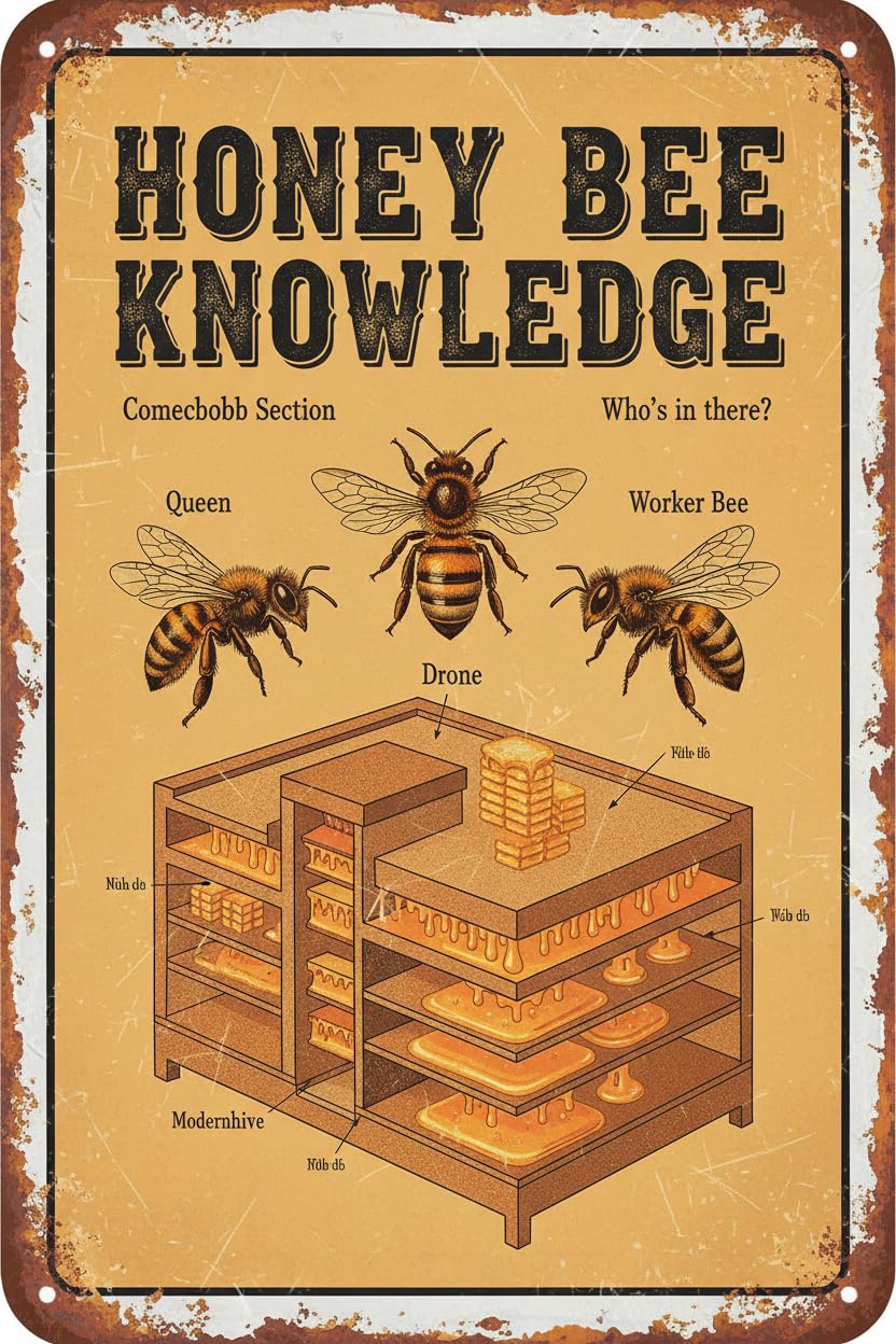 Honey Bee Knowledge Rustic Tin Sign, 12x16 Inch Bee